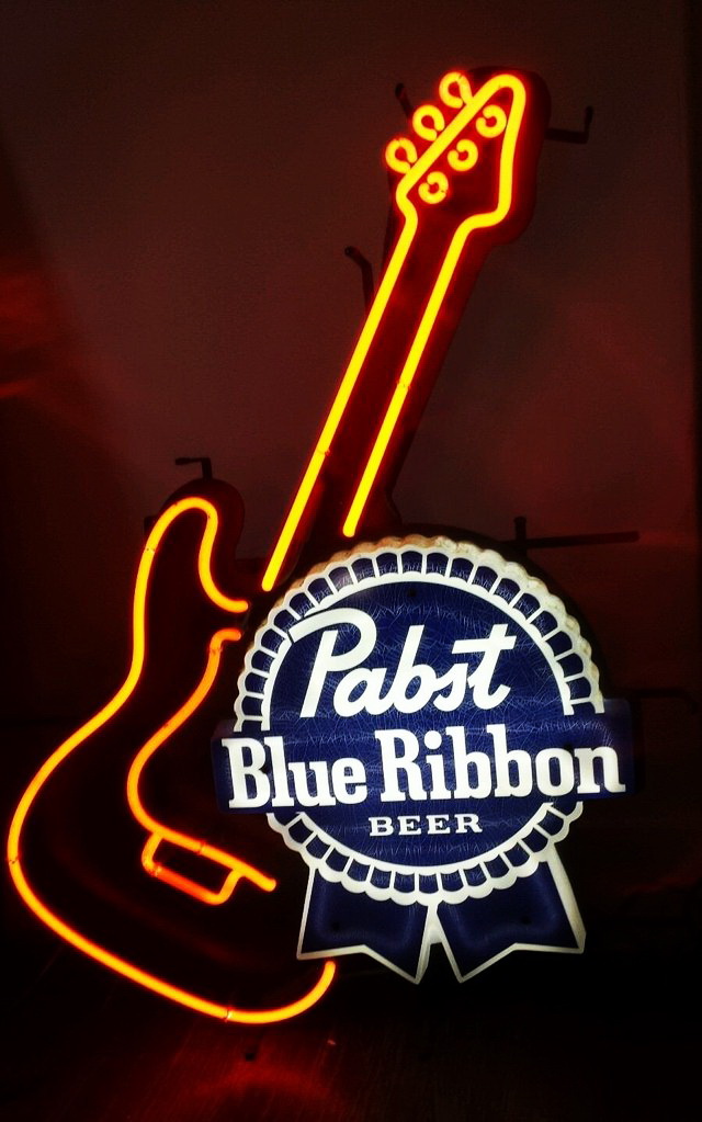 Pabst Blue Ribbon Orange Guitar Neon Sign